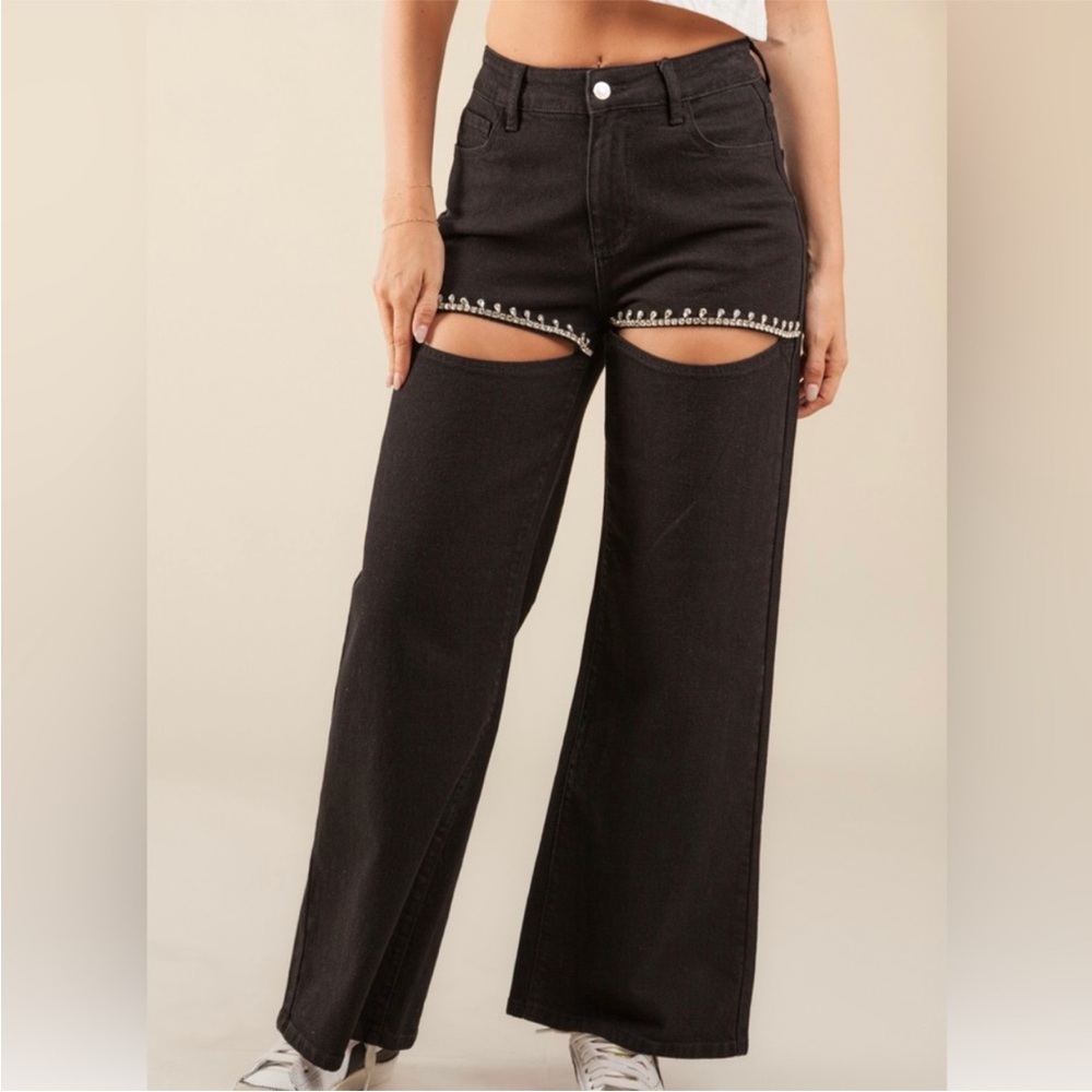 Black Women's Jeans with Cut-Out Design